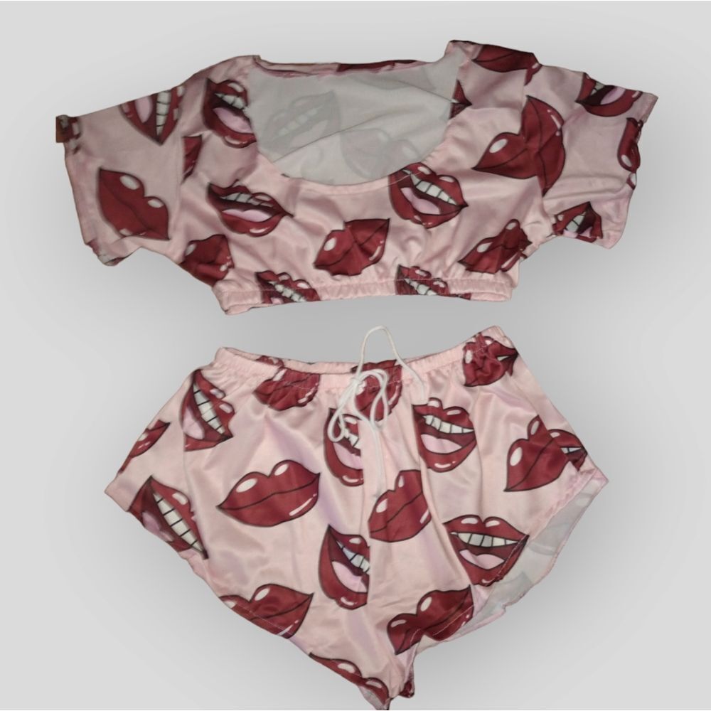 Pink Sexy Lip Print Pajamas - Picture 4 of 6